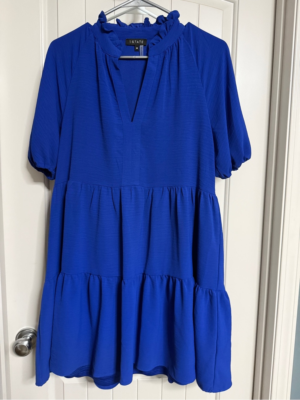 1.STATE Electric Blue Tiered Ruffle Neck Dress